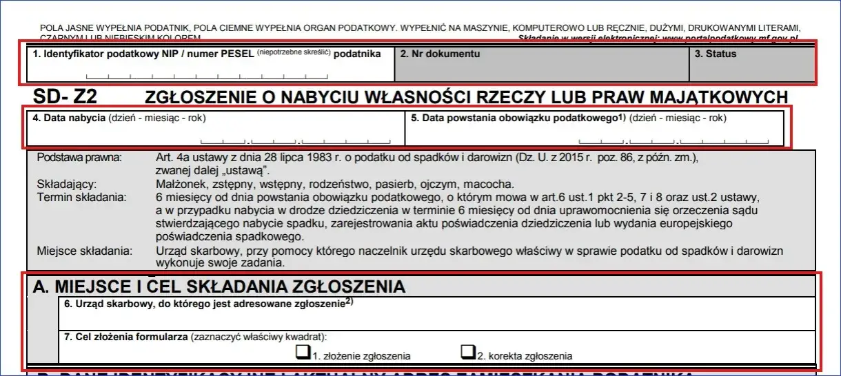 formularz SD-Z2 wzór