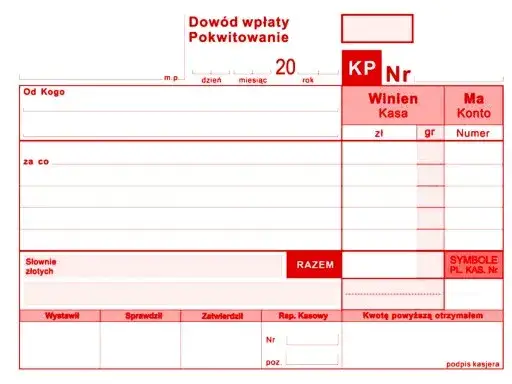 potwierdzenie przelewu bankowego i druk KP