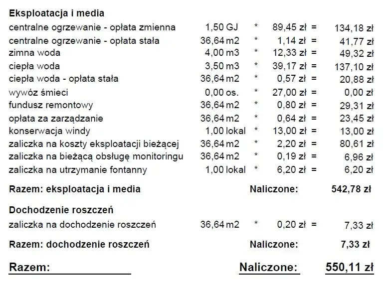 Przykładowe rachunki za mieszkanie symulacja