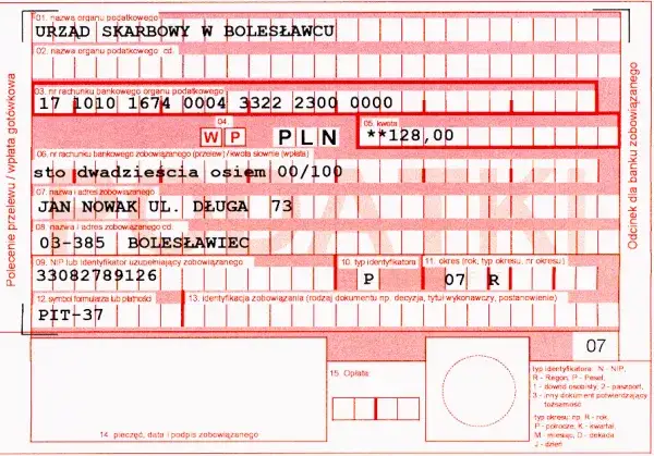 Wzór przelewu podatkowego ryczałt od najmu
