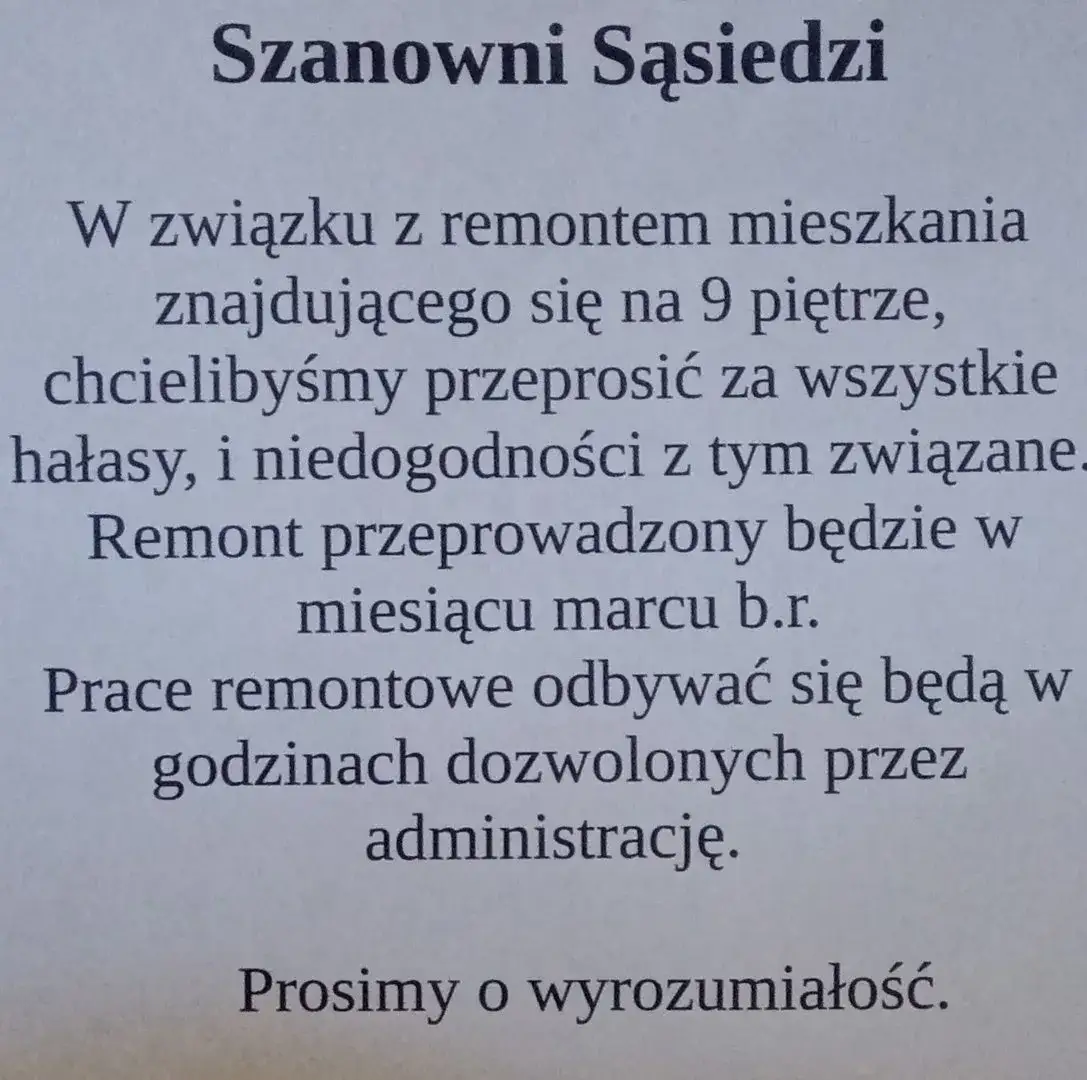 sąsiedzi dogadują się remont ogłoszenie