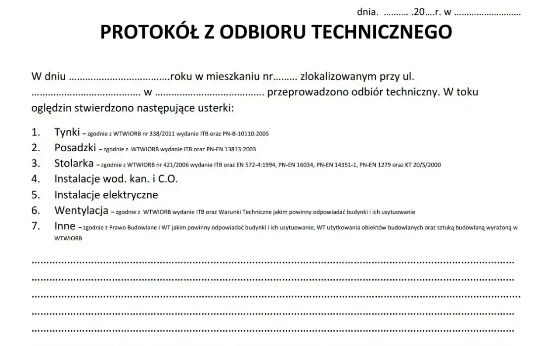 odbiór techniczny mieszkania protokół