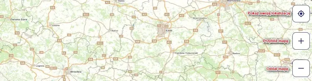 Mapa Polski z zaznaczonymi ikonami portali ogłoszeniowych
